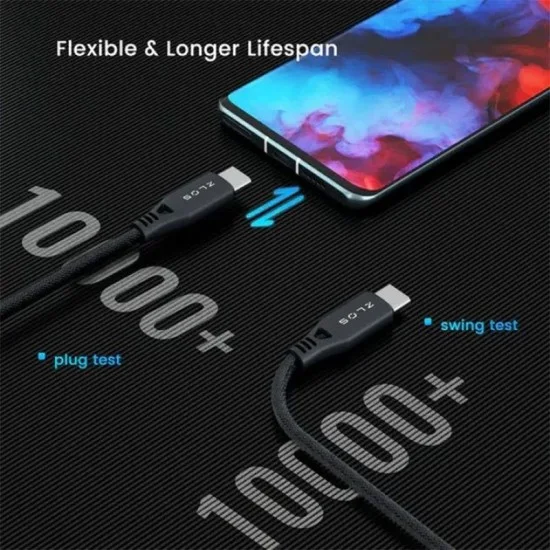 Zlos USB-C to USB-C Cable Leather Strap Included - Black